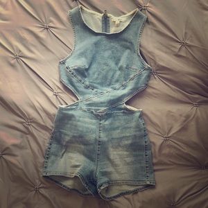 Amuse Society denim romper with cutouts size small